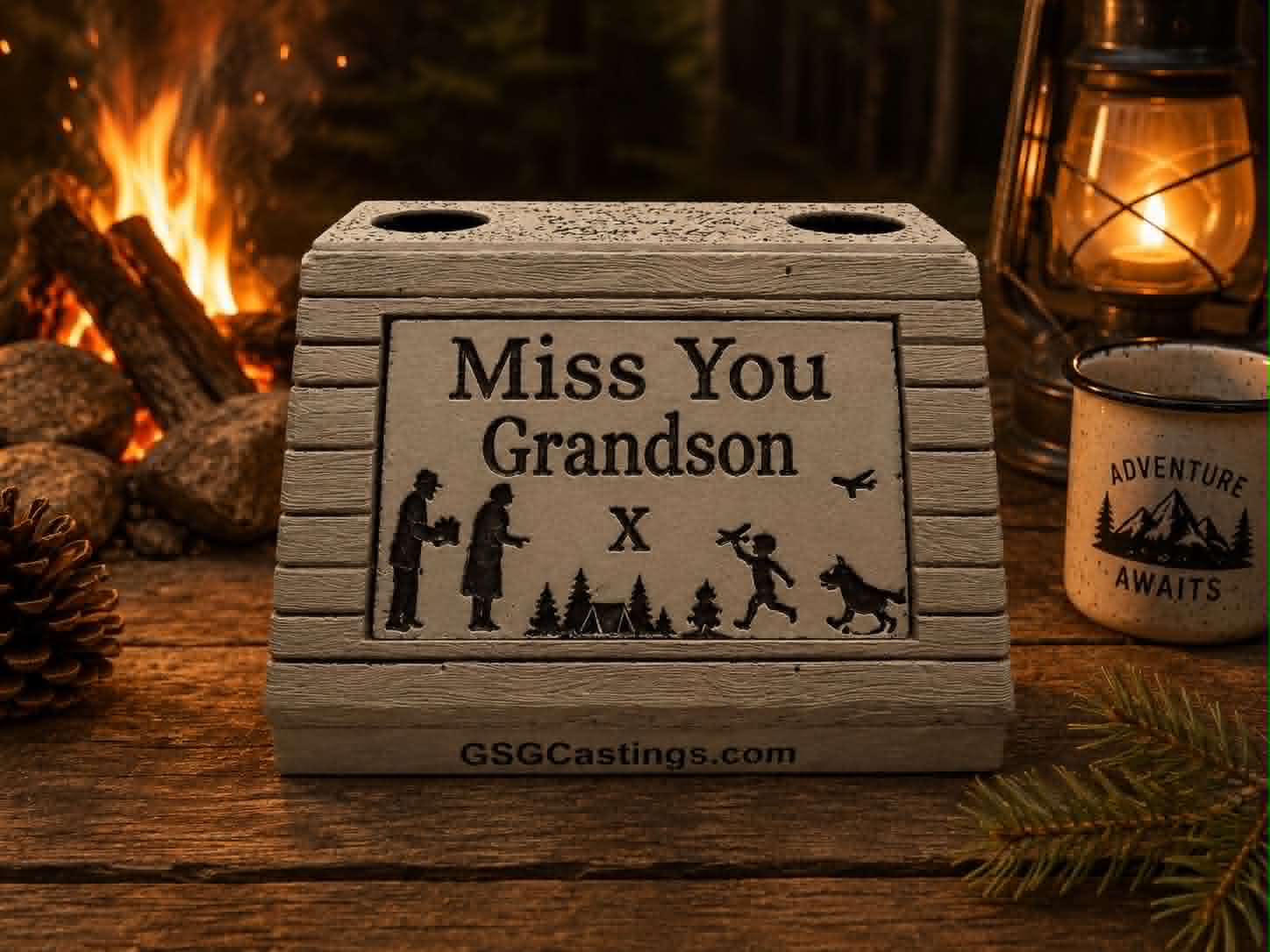 Miss You Grandson. Beautiful Stone Home & Garden Ornament. Personalised Detailed Memorial Concrete Statue.