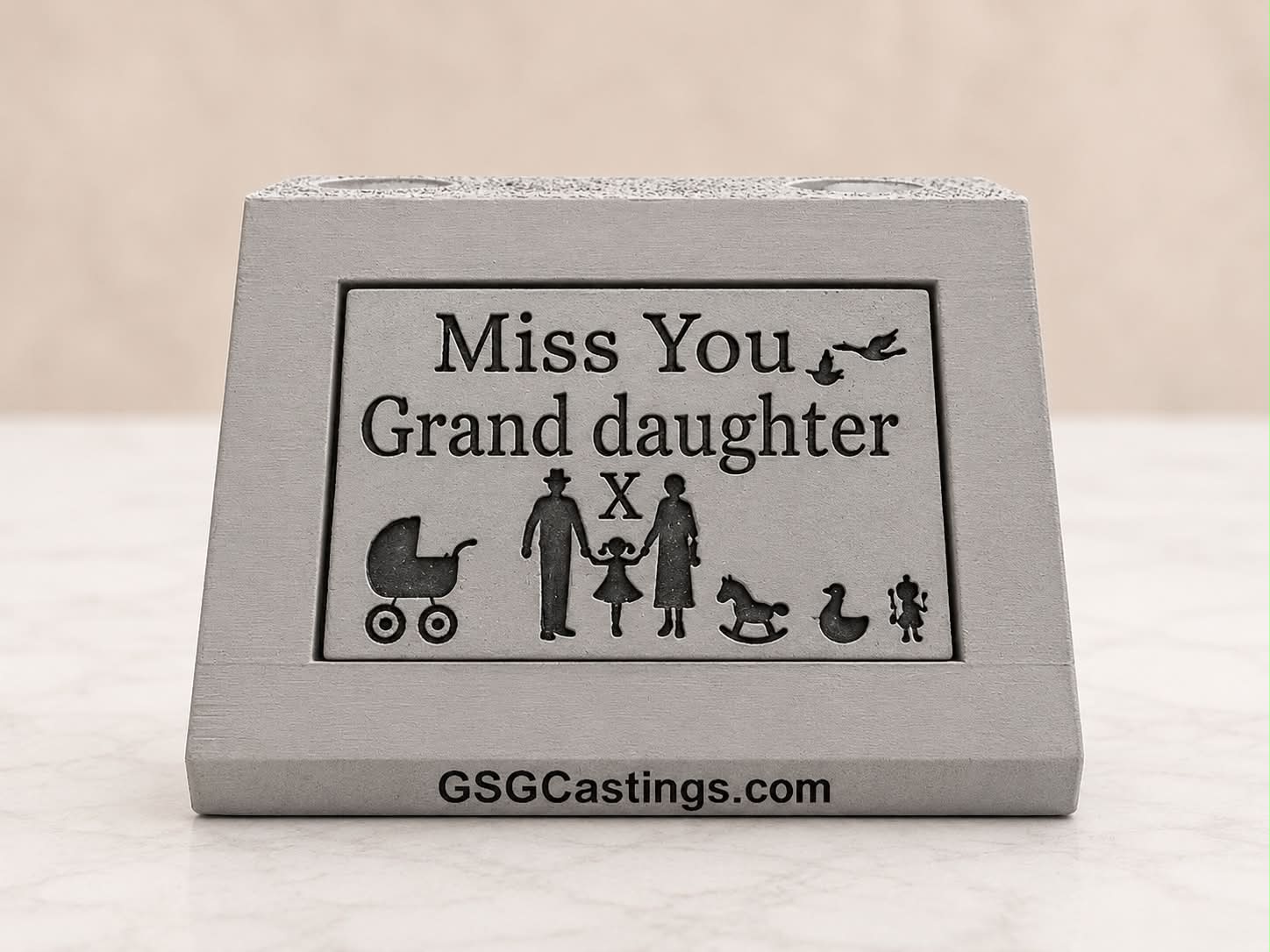 Miss You Grand Daughter. Beautiful Stone Home & Garden Ornament. Personalised Detailed Memorial Concrete Statue.