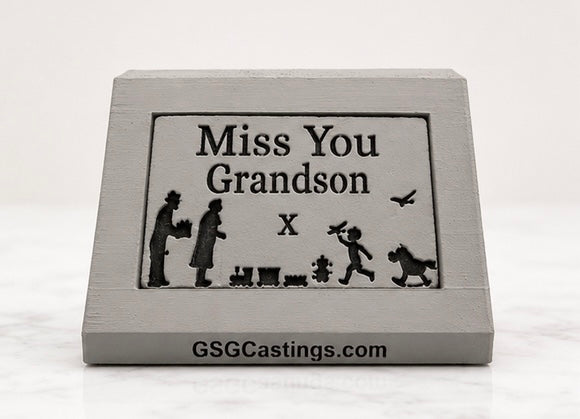 Miss You Grandson Family Friend Memorial Grave Garden Ornament Statue Stone Grey