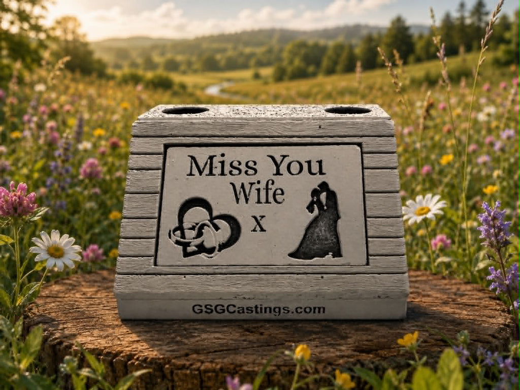 Miss You Wife. Beautiful Stone Home & Garden Ornament. Personalised Detailed Memorial Concrete Statue.
