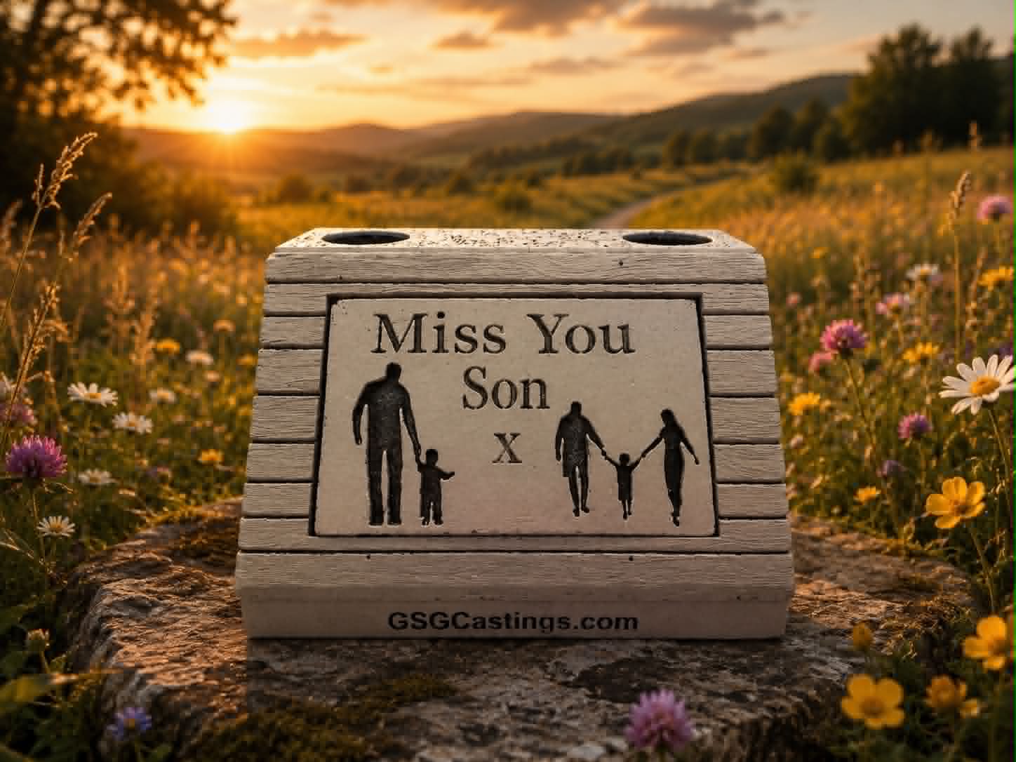 Miss You Son. Beautiful Stone Home & Garden Ornament. Personalised Detailed Memorial Concrete Statue.