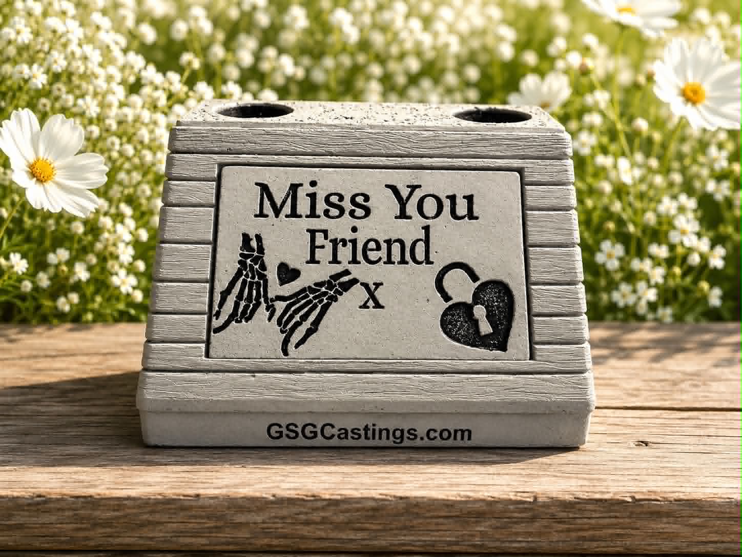Miss You Friend. Beautiful Stone Home & Garden Ornament. Personalised Detailed Memorial Concrete Statue.