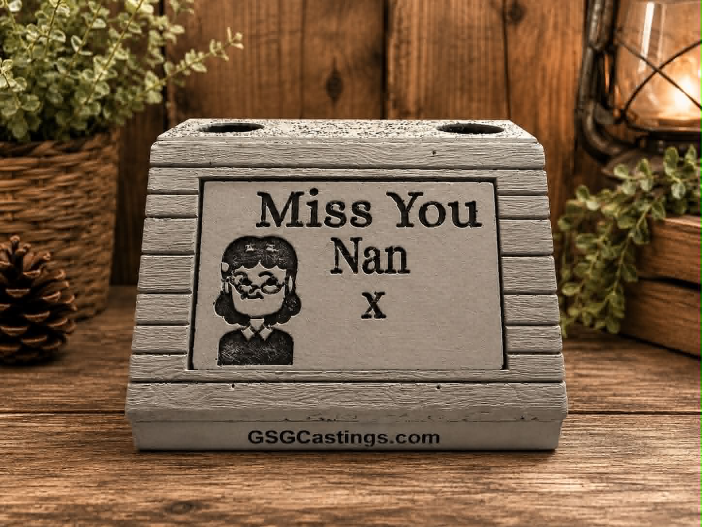 Miss You Nan. Beautiful Stone Home & Garden Ornament. Personalised Detailed Memorial Concrete Statue.