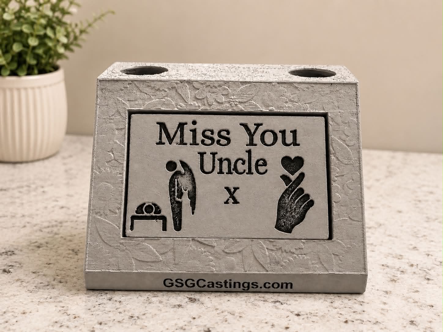 Miss You Uncle Family Friend Memorial Grave Garden Ornament Statue - Stone Grey