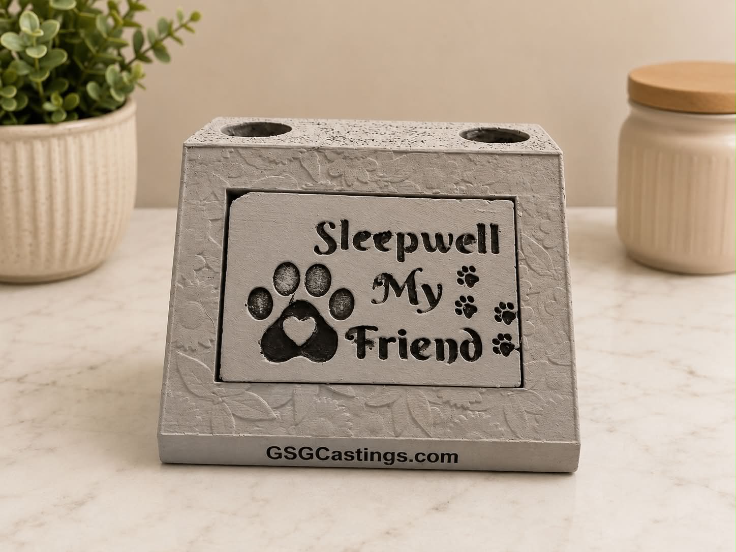 Sleepwell My Friend. Beautiful Stone Home & Garden Ornament. Personalised Detailed Memorial Concrete Statue.
