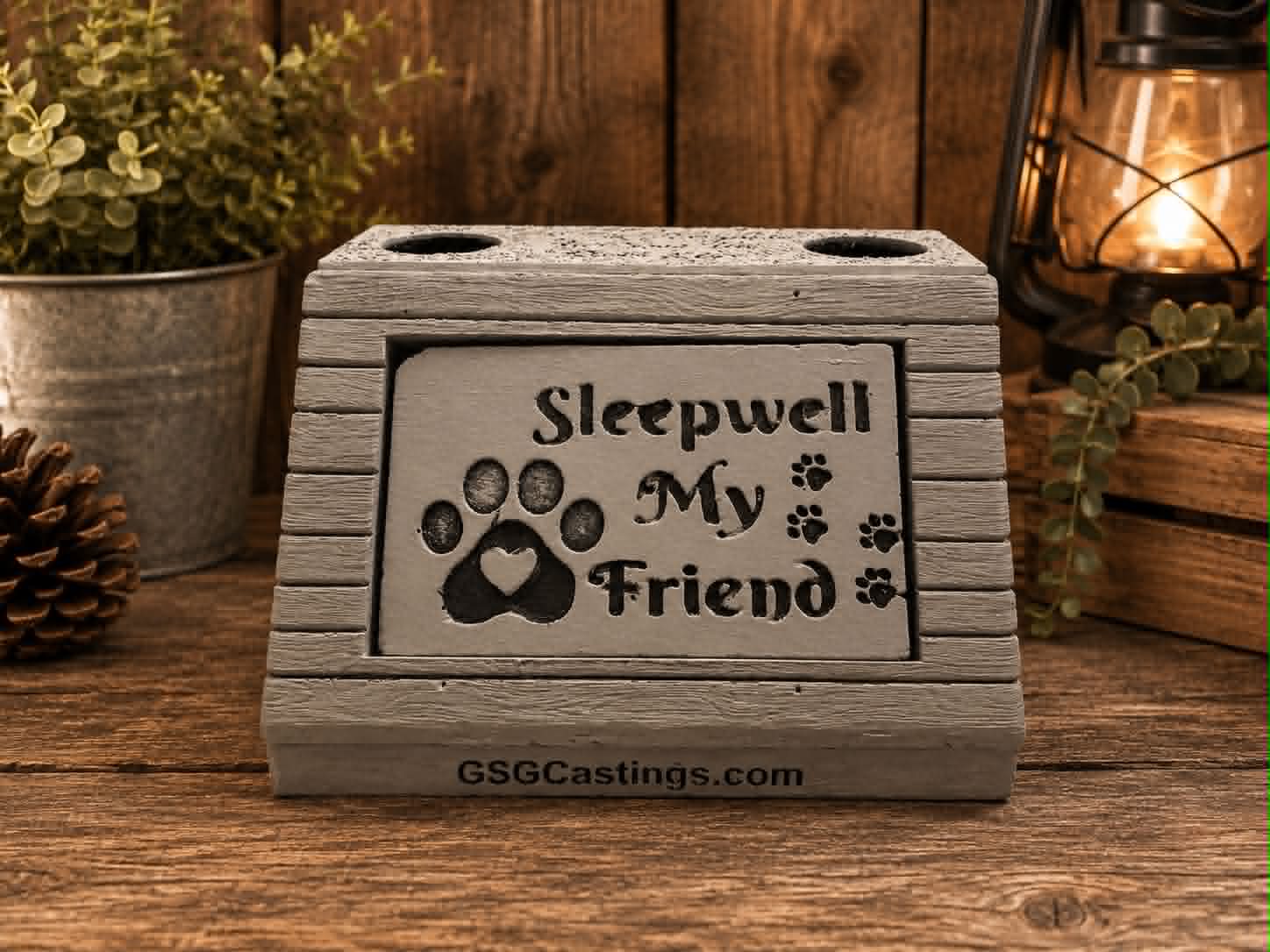 Sleepwell My Friend. Beautiful Stone Home & Garden Ornament. Personalised Detailed Memorial Concrete Statue.