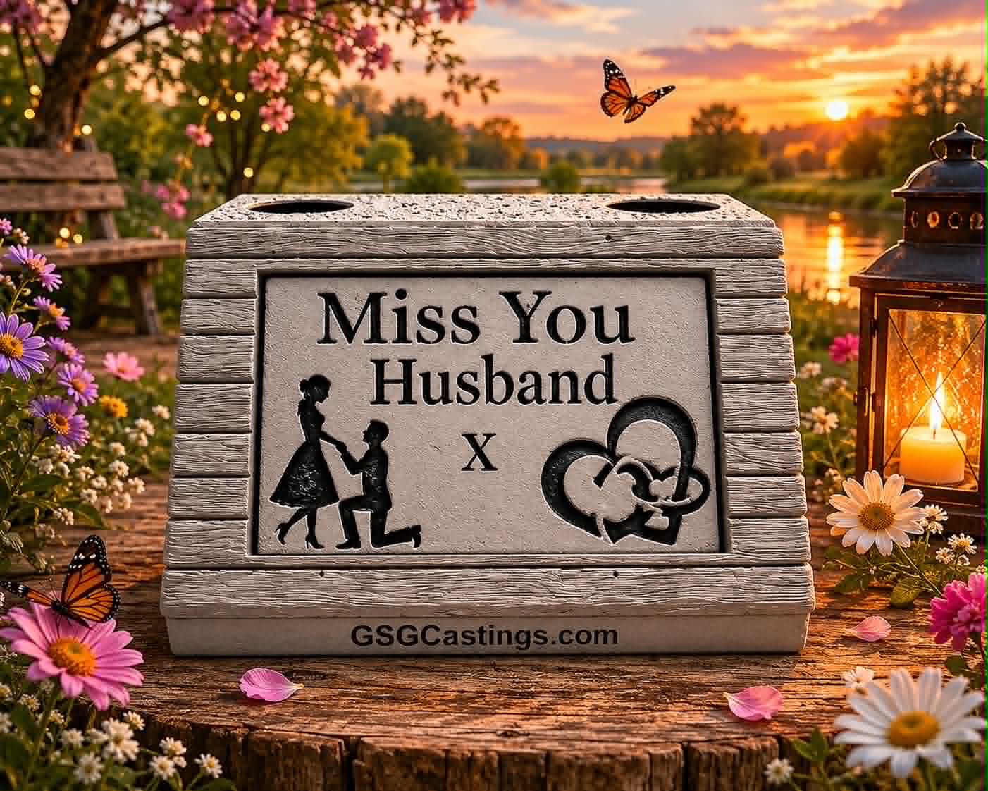 Miss You Husband. Beautiful Stone Home & Garden Ornament. Personalised Detailed Memorial Concrete Statue.