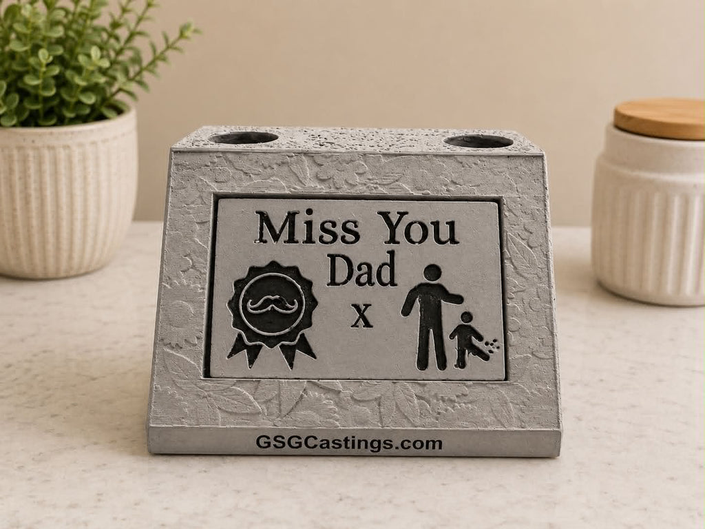 Miss You Dad, Father. Beautiful Stone Home & Garden Ornament. Personalised Detailed Memorial Concrete Statue.