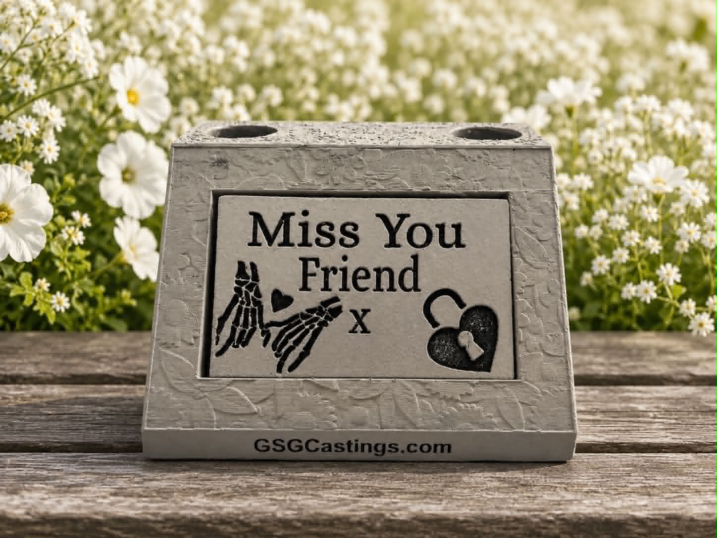 Miss You Friend Loved Family Memorial Grave Garden Ornament Statue Stone Grey