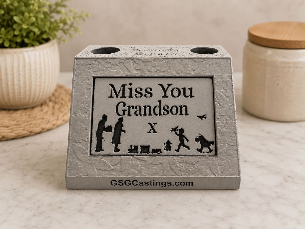 Miss You Grandson Family Friend Memorial Grave Garden Ornament Statue Stone Grey