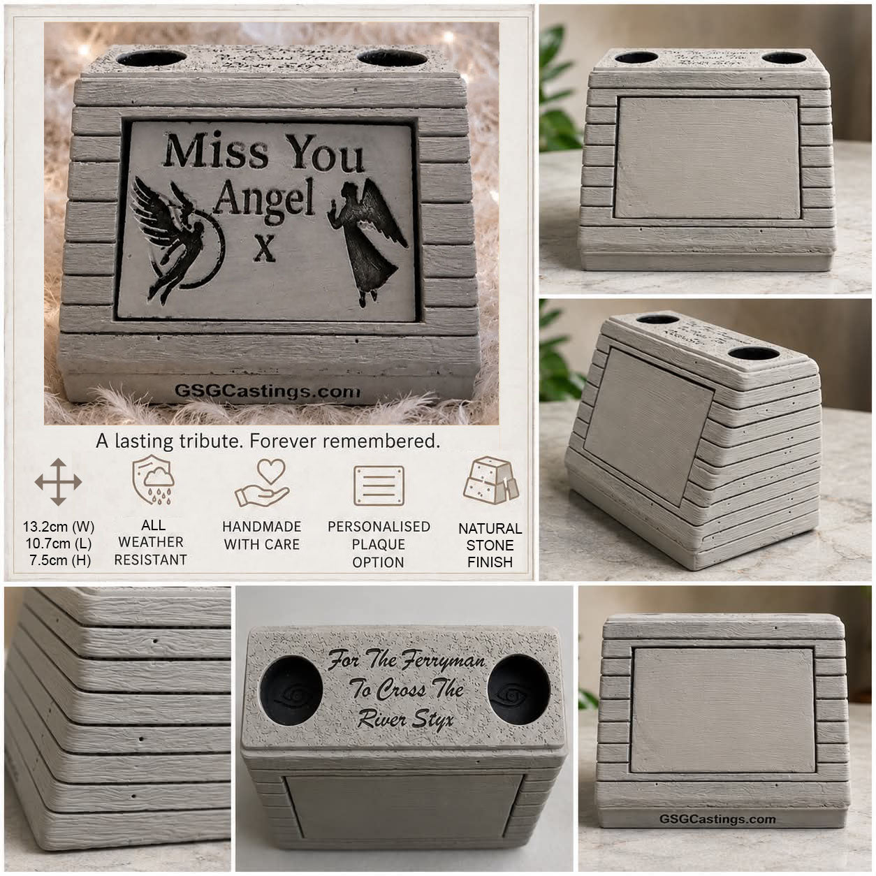 Miss You Angel. Beautiful Stone Home & Garden Ornament. Personalised Detailed Memorial Concrete Statue.
