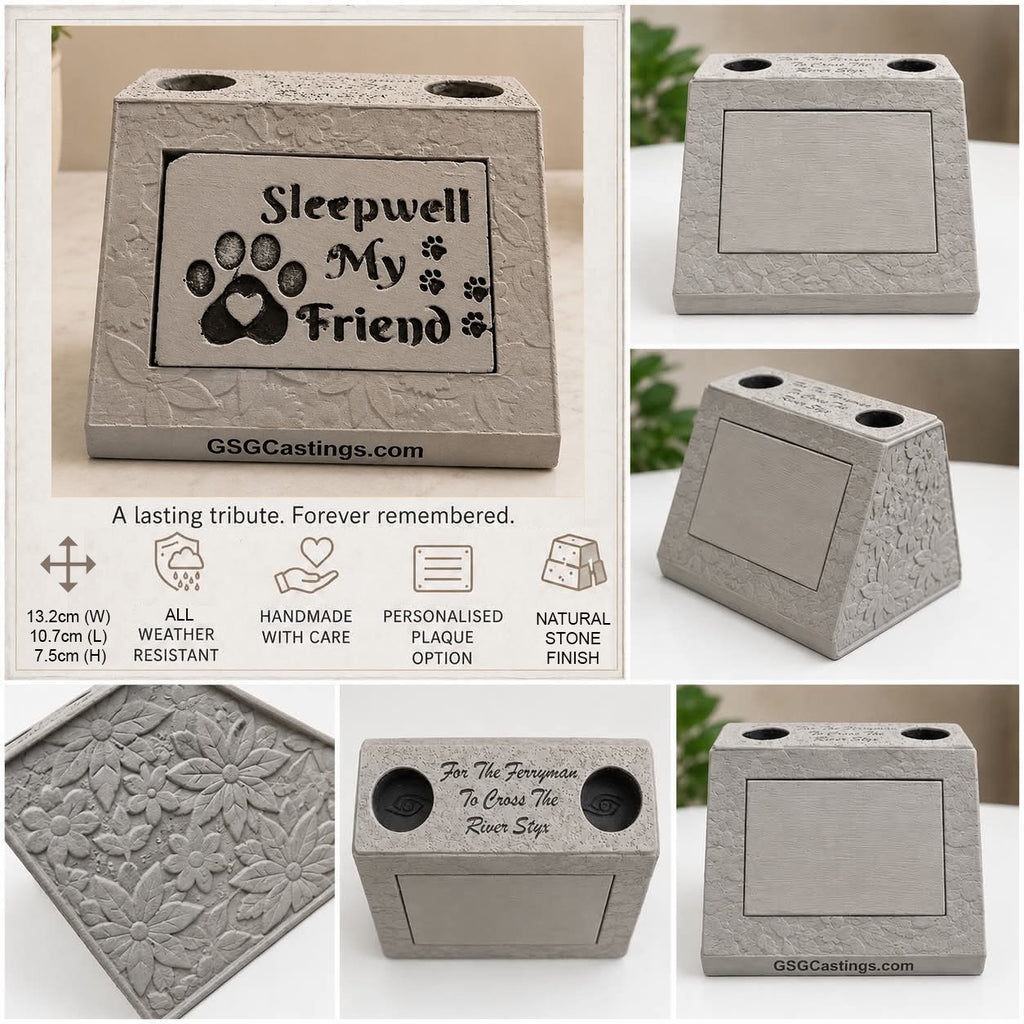 Sleepwell My Friend. Beautiful Stone Home & Garden Ornament. Personalised Detailed Memorial Concrete Statue.