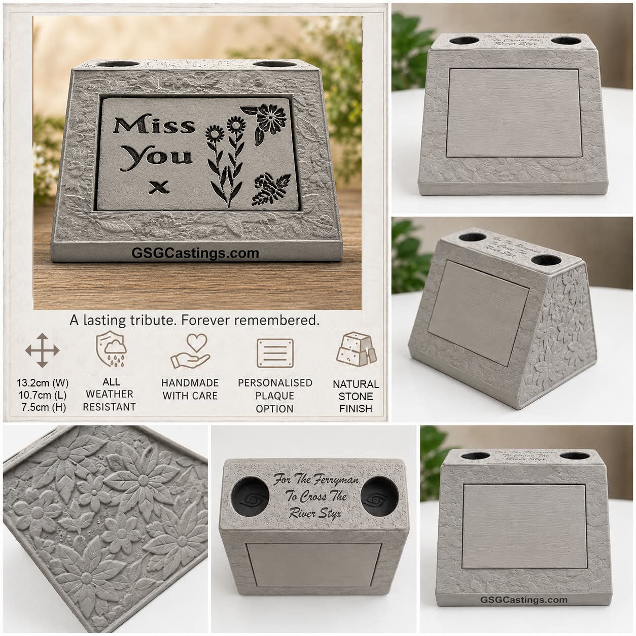 Miss You Wife Family Friend Memorial Grave & Garden Ornament Statue - Stone Grey