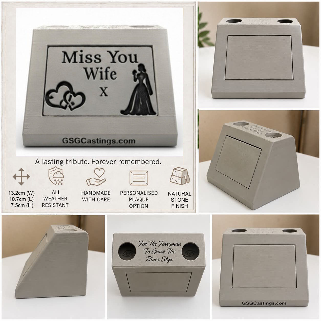 Miss You Wife Family Friend Memorial Grave & Garden Ornament Statue - Stone Grey