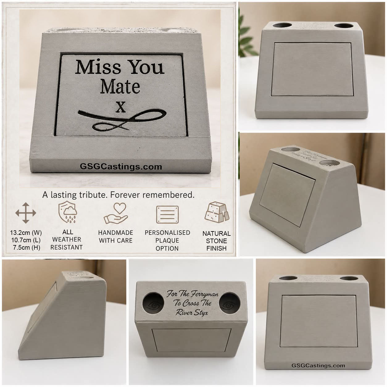 Miss You Mate Family Friend Memorial Grave Garden Ornament Statue - Stone Grey