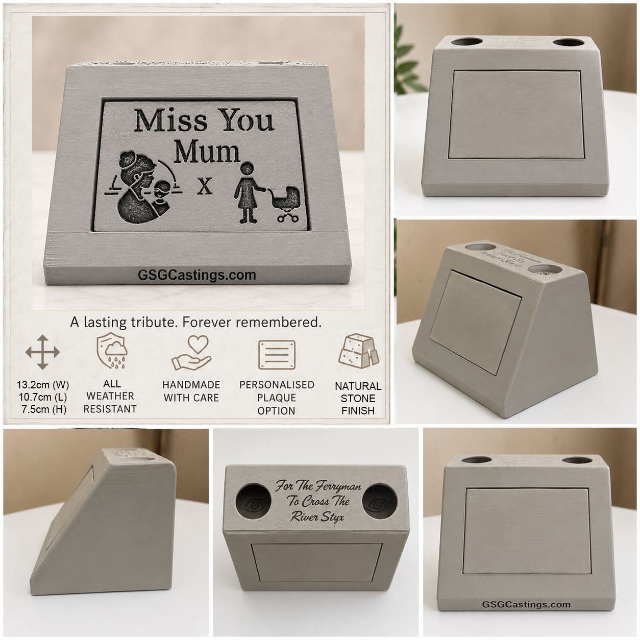 Miss You Mum Family Friend Memorial Grave Garden Ornament Statue - Stone Grey