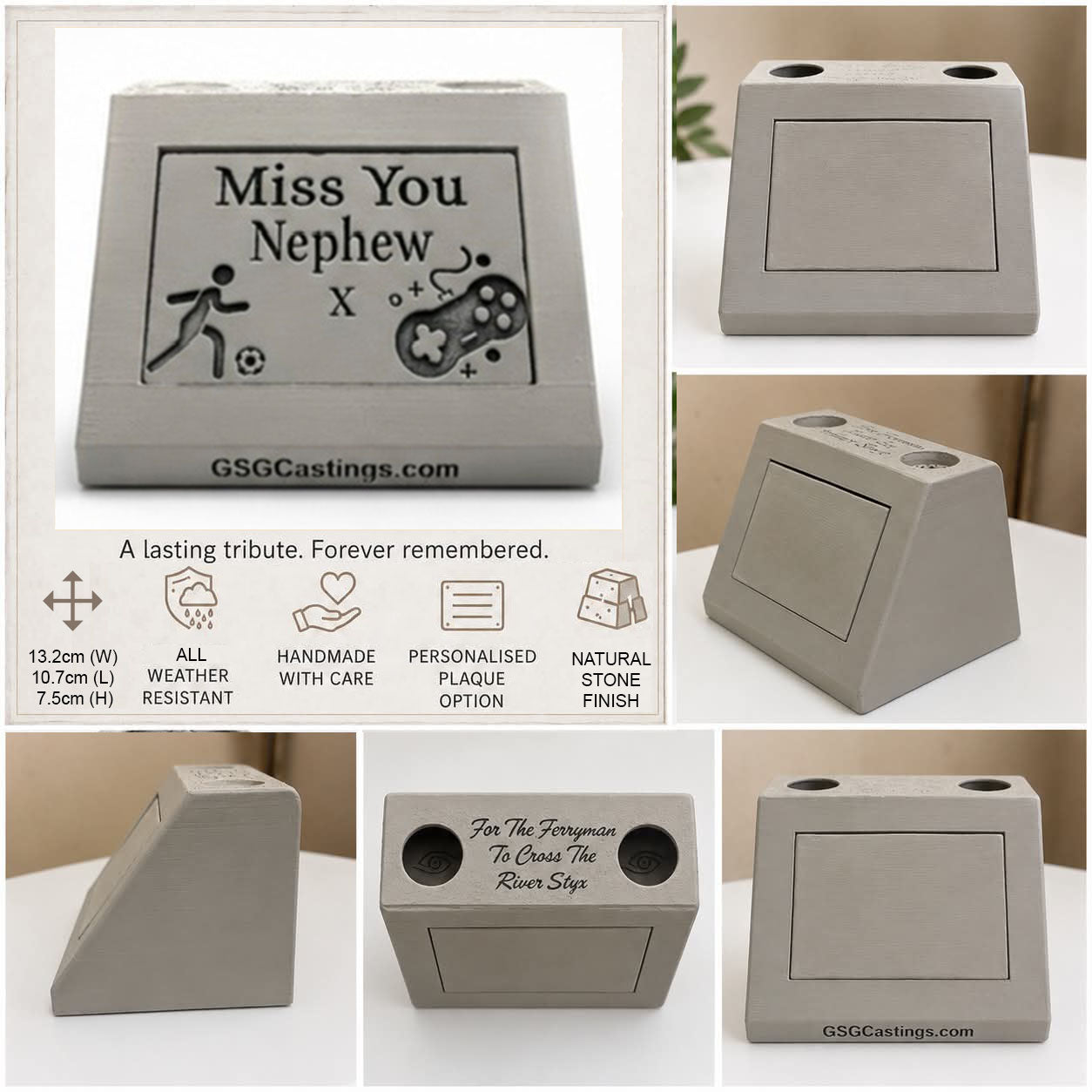 Miss You Nephew Family Friend Memorial Grave Garden Ornament Statue - Stone Grey