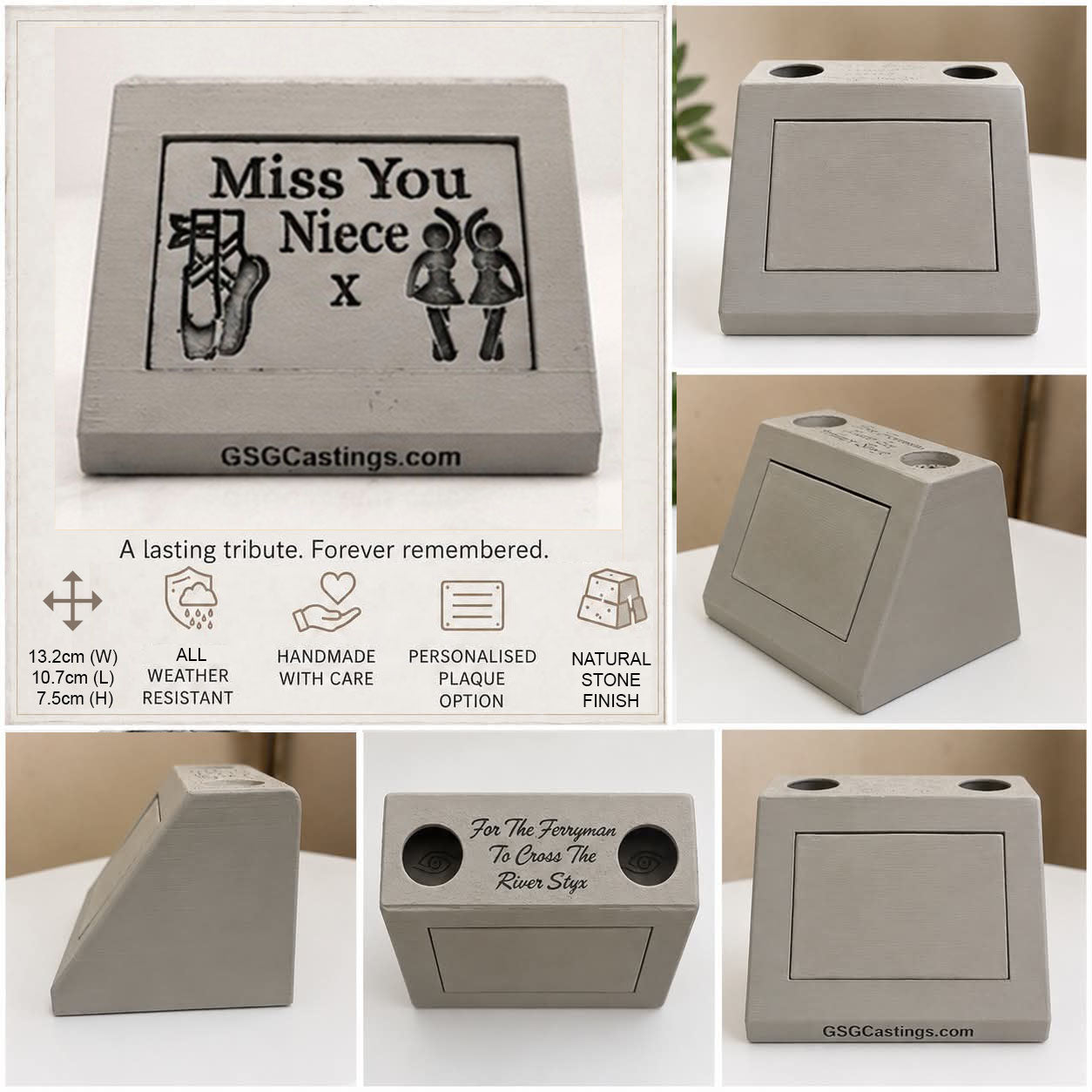 Miss You Niece Family Friend Memorial Grave Garden Ornament Statue - Stone Grey