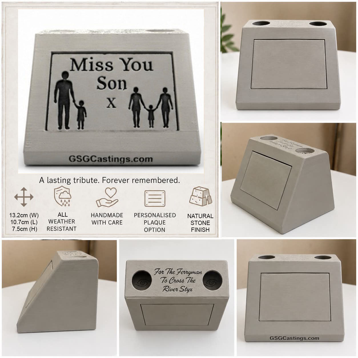 Miss You Son Family & Friend Memorial Grave Garden Ornament Statue - Stone Grey [3 variations]