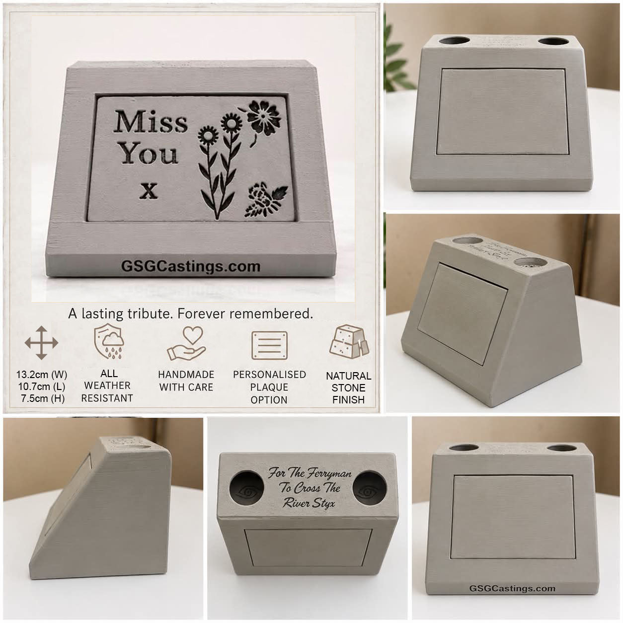 Miss You Wife Family Friend Memorial Grave & Garden Ornament Statue - Stone Grey