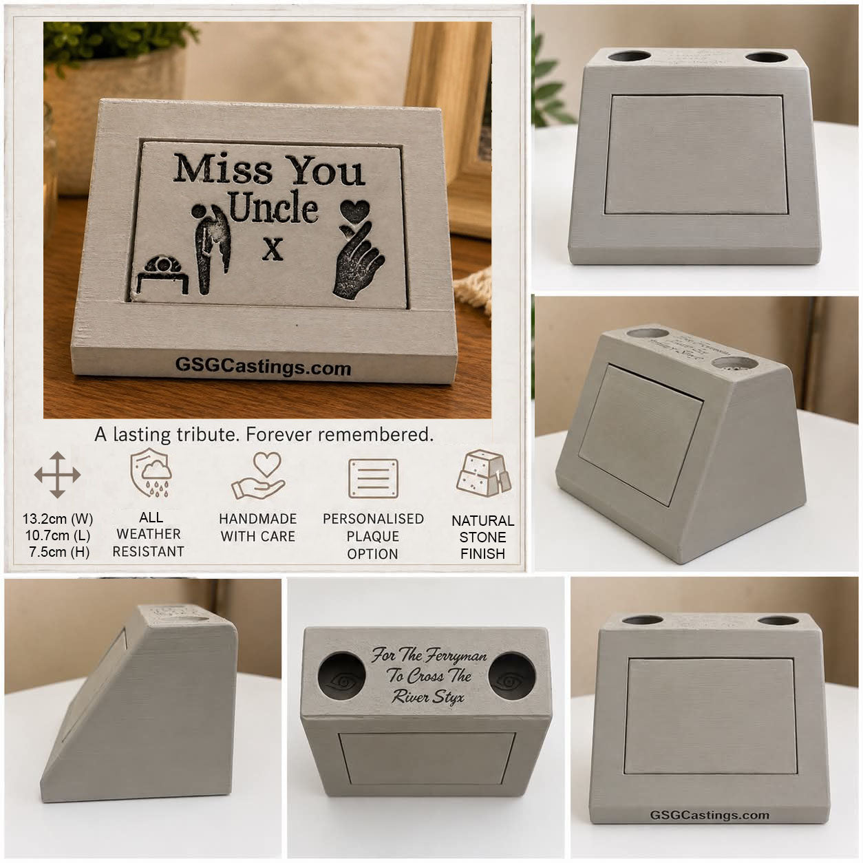 Miss You Uncle Family Friend Memorial Grave Garden Ornament Statue - Stone Grey