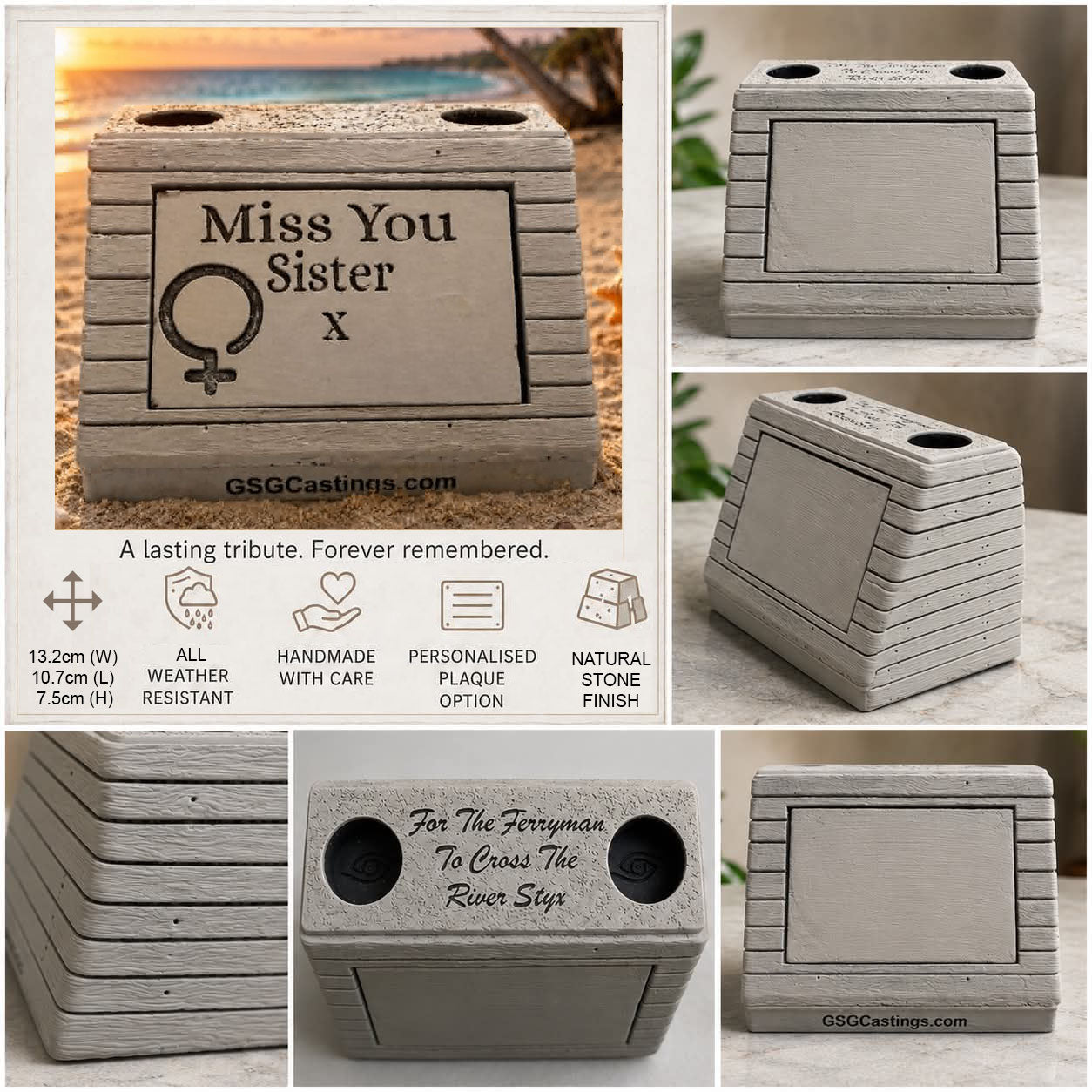 Miss You Sister Family Friend Memorial Grave Garden Ornament Statue - Stone Grey