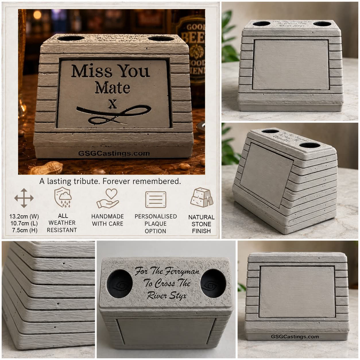 Miss You Mate Family Friend Memorial Grave Garden Ornament Statue - Stone Grey