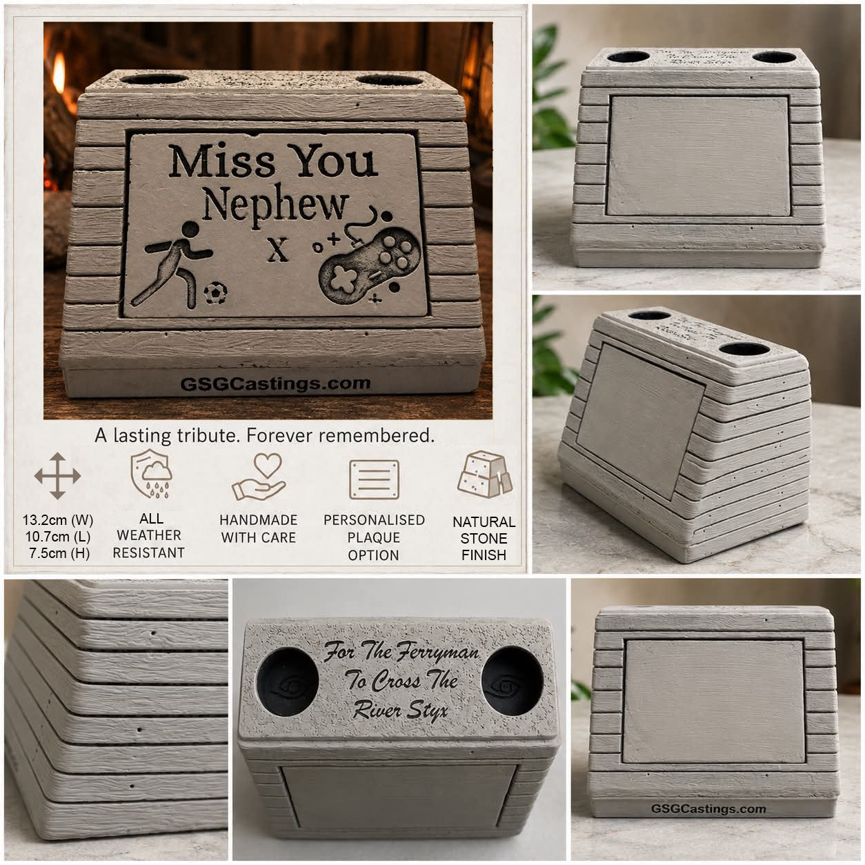 Miss You Nephew Family Friend Memorial Grave Garden Ornament Statue - Stone Grey