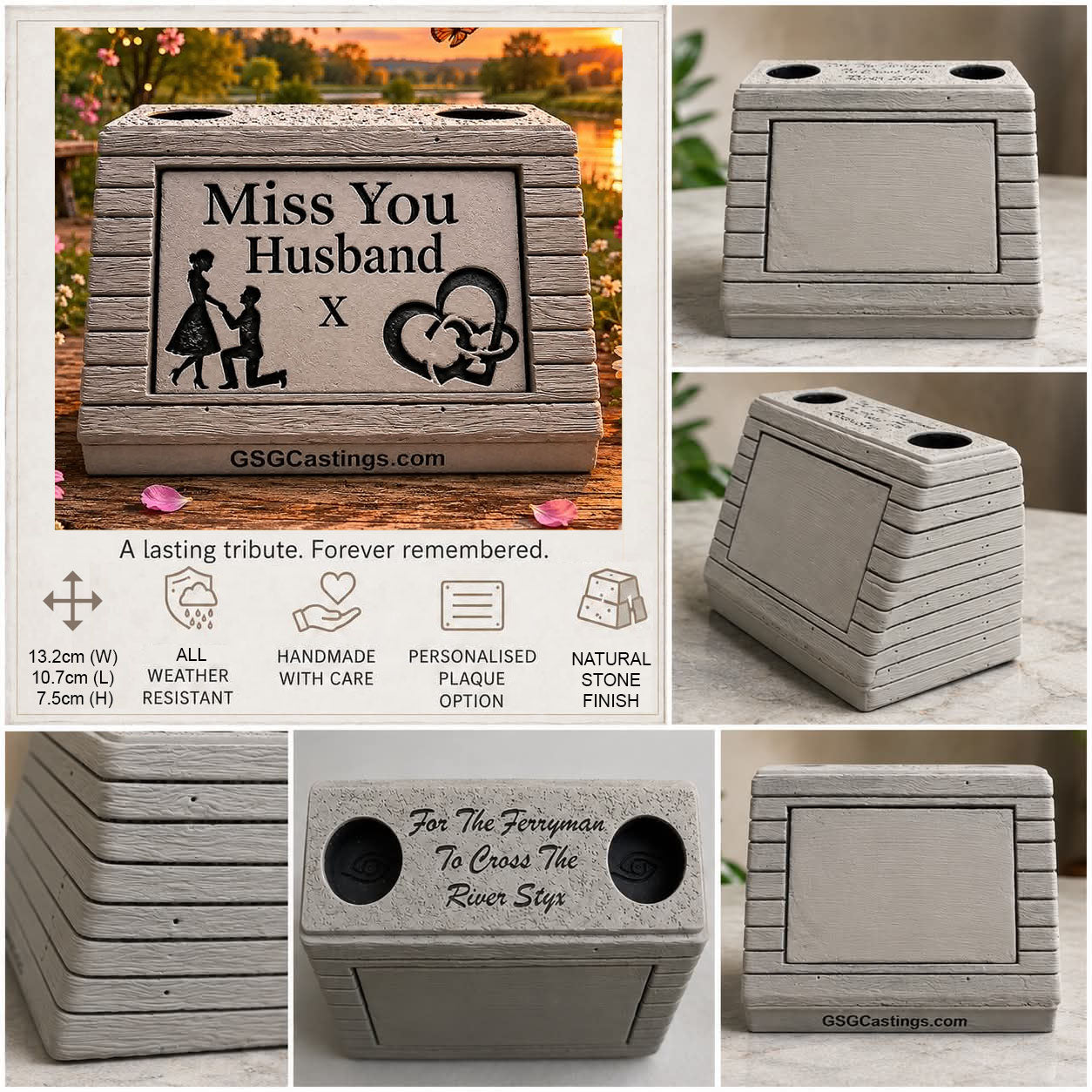 Miss You Husband Family Friend Memorial Grave Garden Ornament Statue Stone Grey