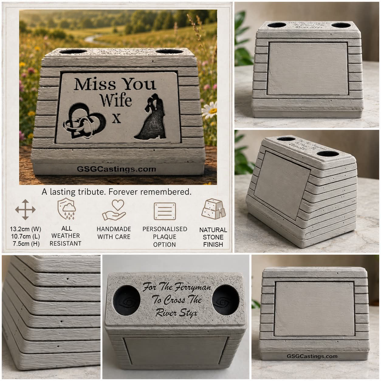 Miss You Wife Family Friend Memorial Grave & Garden Ornament Statue - Stone Grey