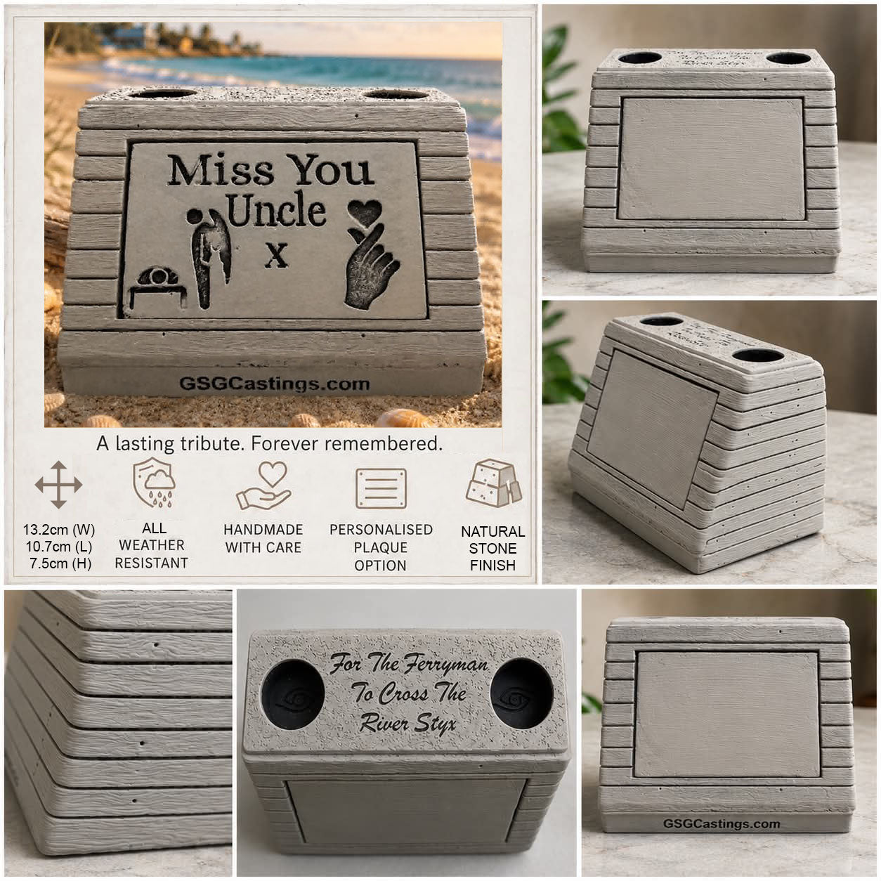 Miss You Uncle Family Friend Memorial Grave Garden Ornament Statue - Stone Grey