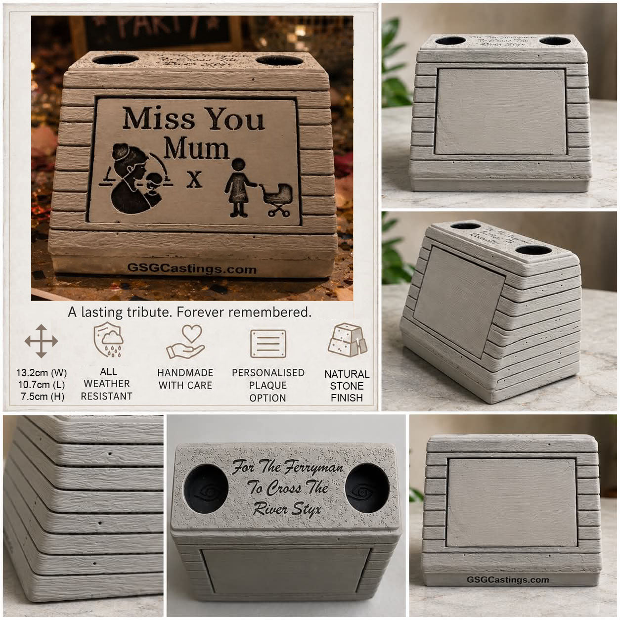 Miss You Mum Family Friend Memorial Grave Garden Ornament Statue - Stone Grey