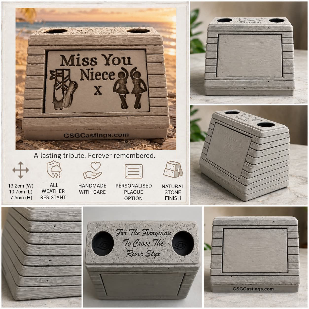 Miss You Niece Family Friend Memorial Grave Garden Ornament Statue - Stone Grey
