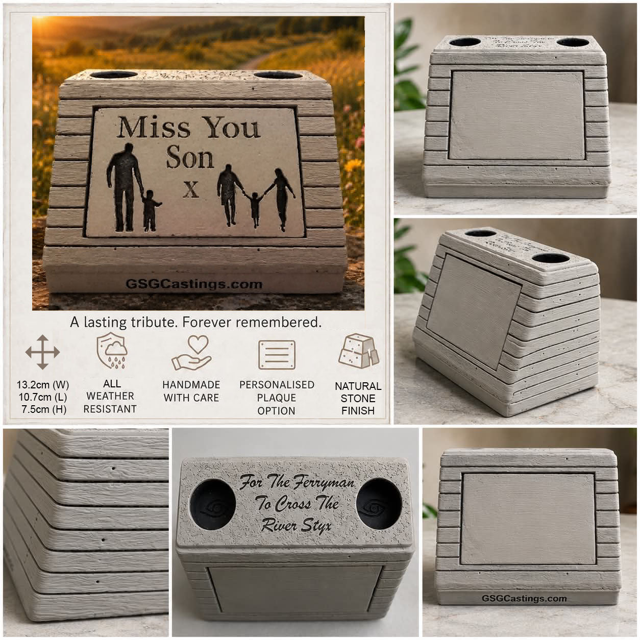 Miss You Son Family & Friend Memorial Grave Garden Ornament Statue - Stone Grey [3 variations]