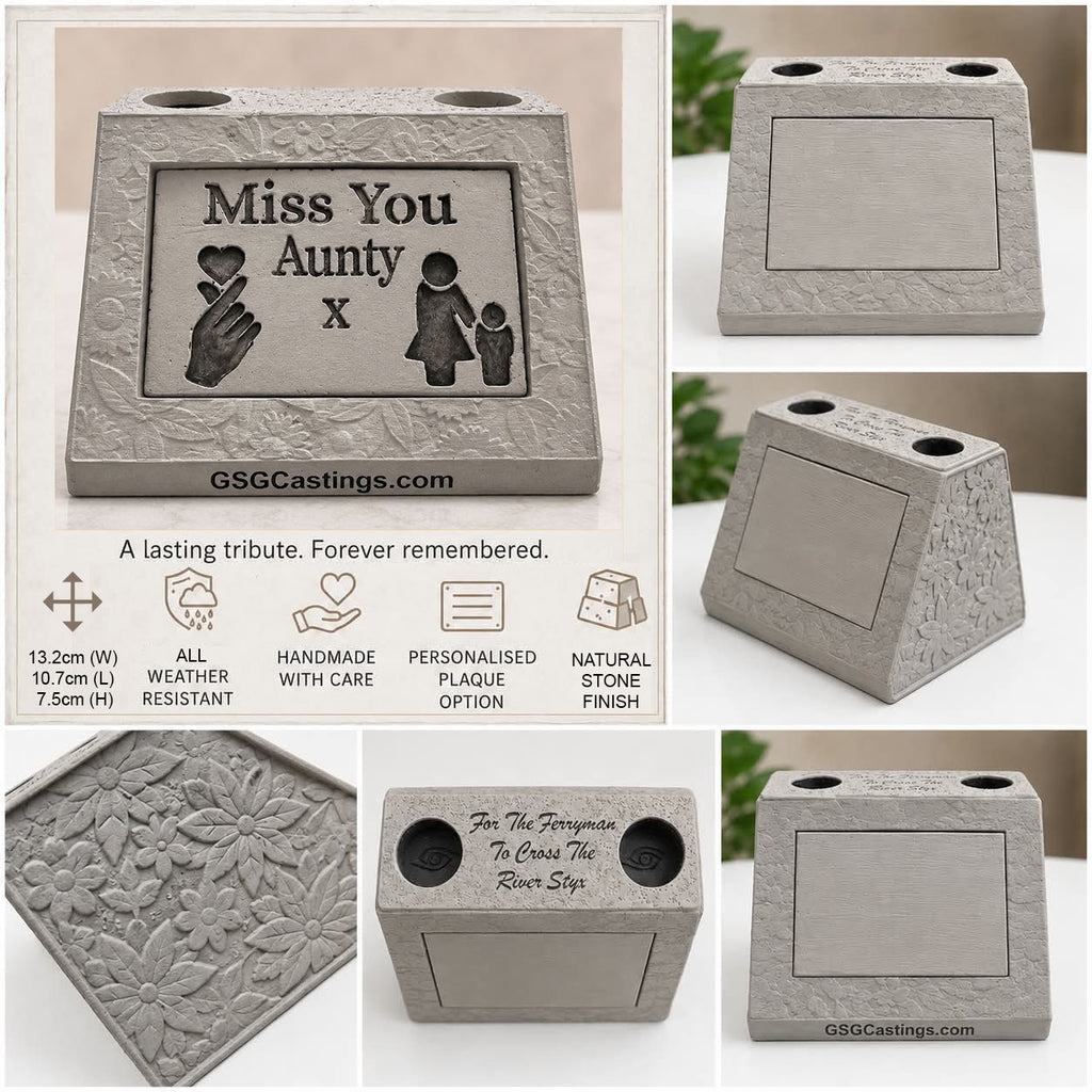 Miss You Aunty. Beautiful Stone Home & Garden Ornament. Personalised Detailed Memorial Concrete Statue.