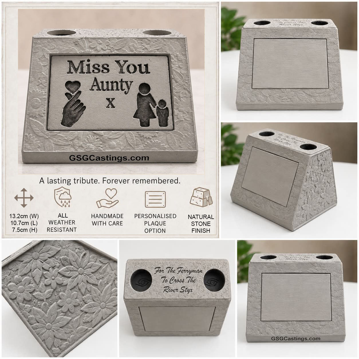 Miss You Aunty. Beautiful Stone Home & Garden Ornament. Personalised Detailed Memorial Concrete Statue.
