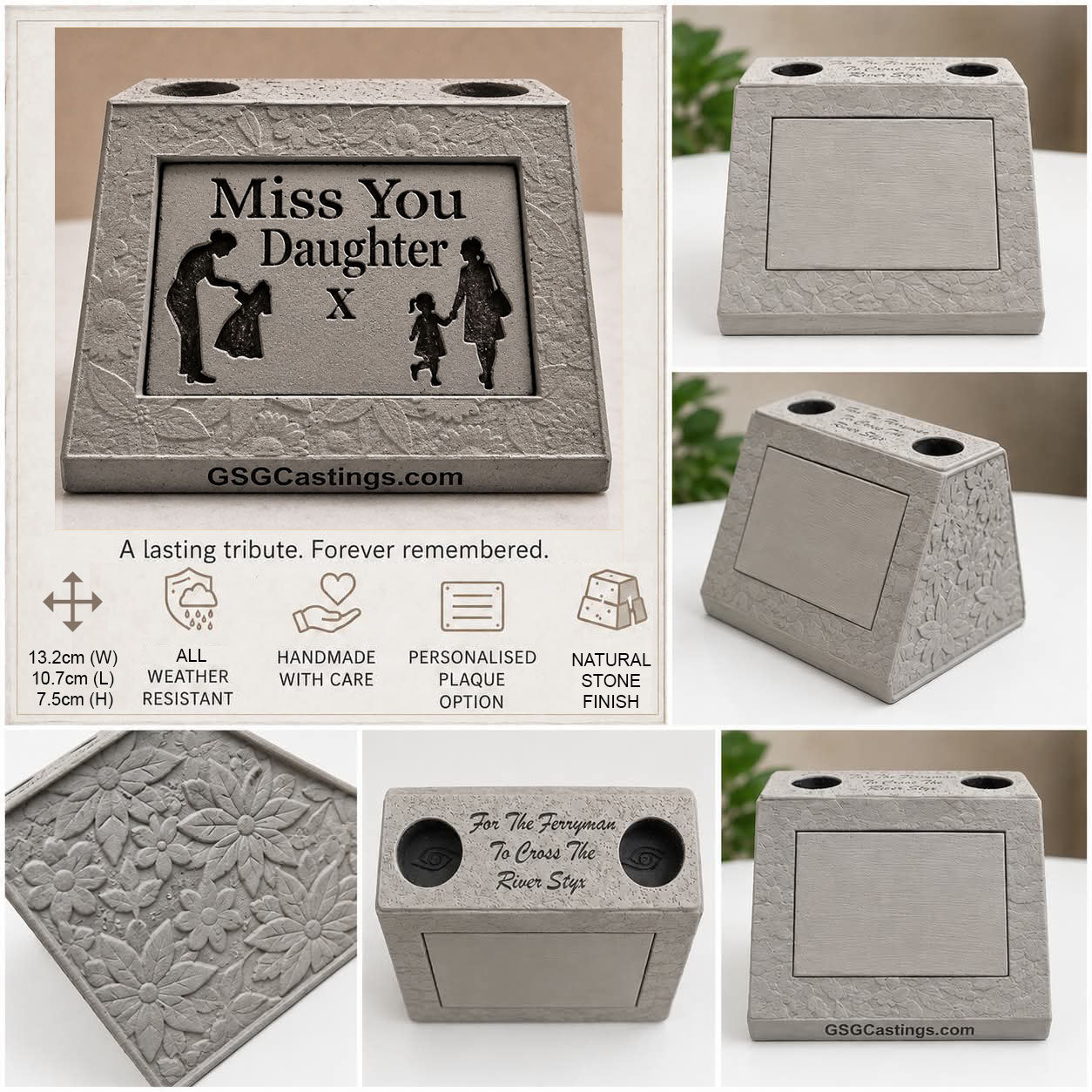 Miss You Daughter. Beautiful Stone Home & Garden Ornament. Personalised Detailed Memorial Concrete Statue.