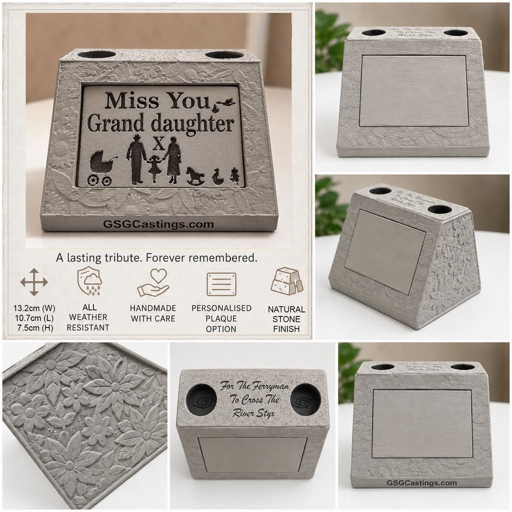 Miss You Grand Daughter. Beautiful Stone Home & Garden Ornament. Personalised Detailed Memorial Concrete Statue.