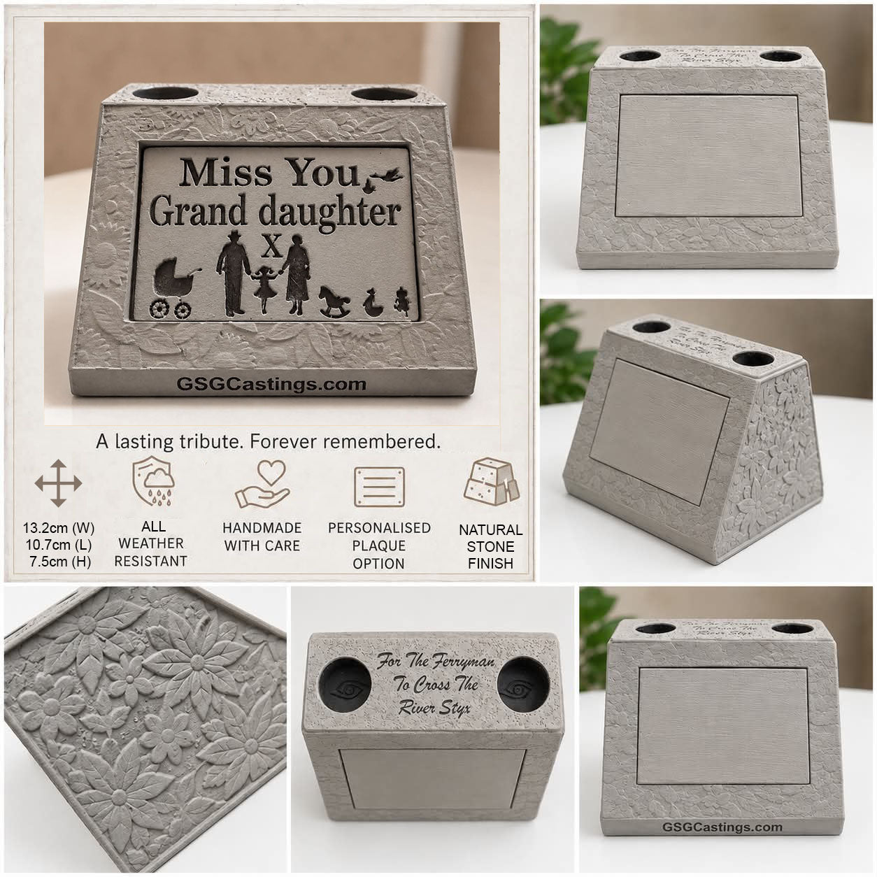 Miss You Grand Daughter. Beautiful Stone Home & Garden Ornament. Personalised Detailed Memorial Concrete Statue.