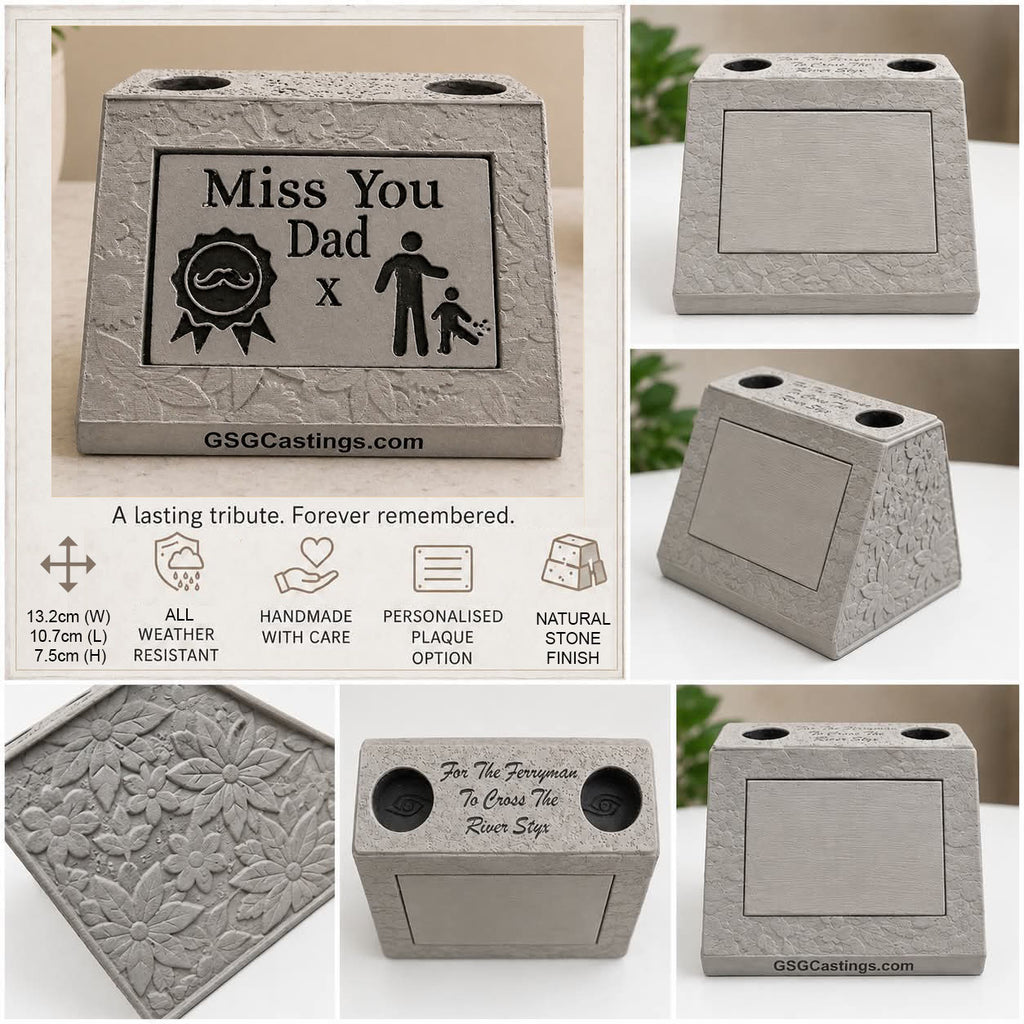Miss You Dad, Father. Beautiful Stone Home & Garden Ornament. Personalised Detailed Memorial Concrete Statue.
