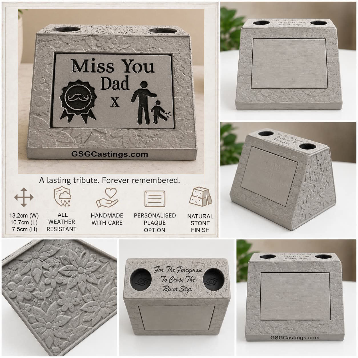 Miss You Dad, Father. Beautiful Stone Home & Garden Ornament. Personalised Detailed Memorial Concrete Statue.