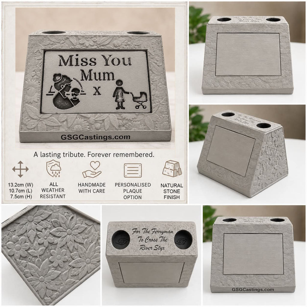 Miss You Mum. Beautiful Stone Home & Garden Ornament. Personalised Detailed Memorial Concrete Statue.