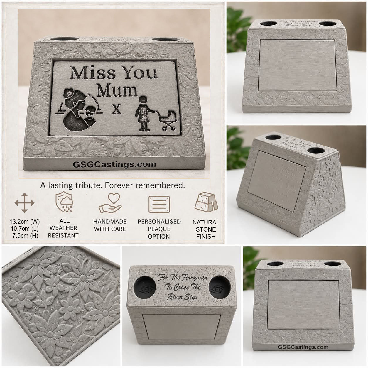 Miss You Mum. Beautiful Stone Home & Garden Ornament. Personalised Detailed Memorial Concrete Statue.