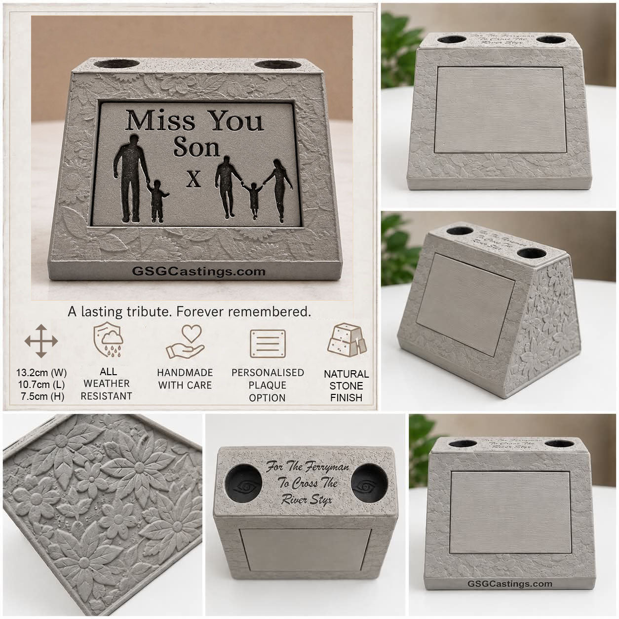 Miss You Son. Beautiful Stone Home & Garden Ornament. Personalised Detailed Memorial Concrete Statue.