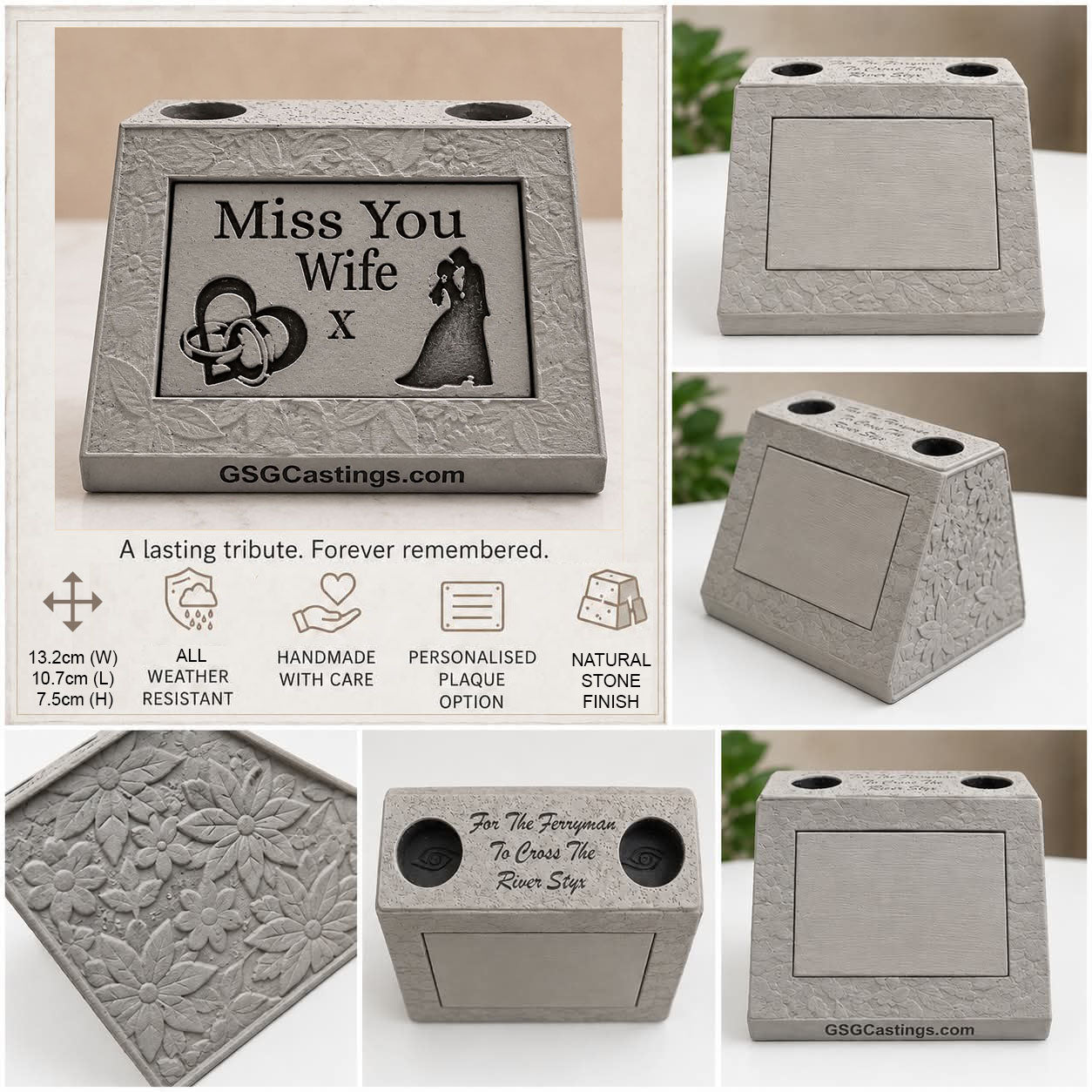 Miss You Wife. Beautiful Stone Home & Garden Ornament. Personalised Detailed Memorial Concrete Statue.