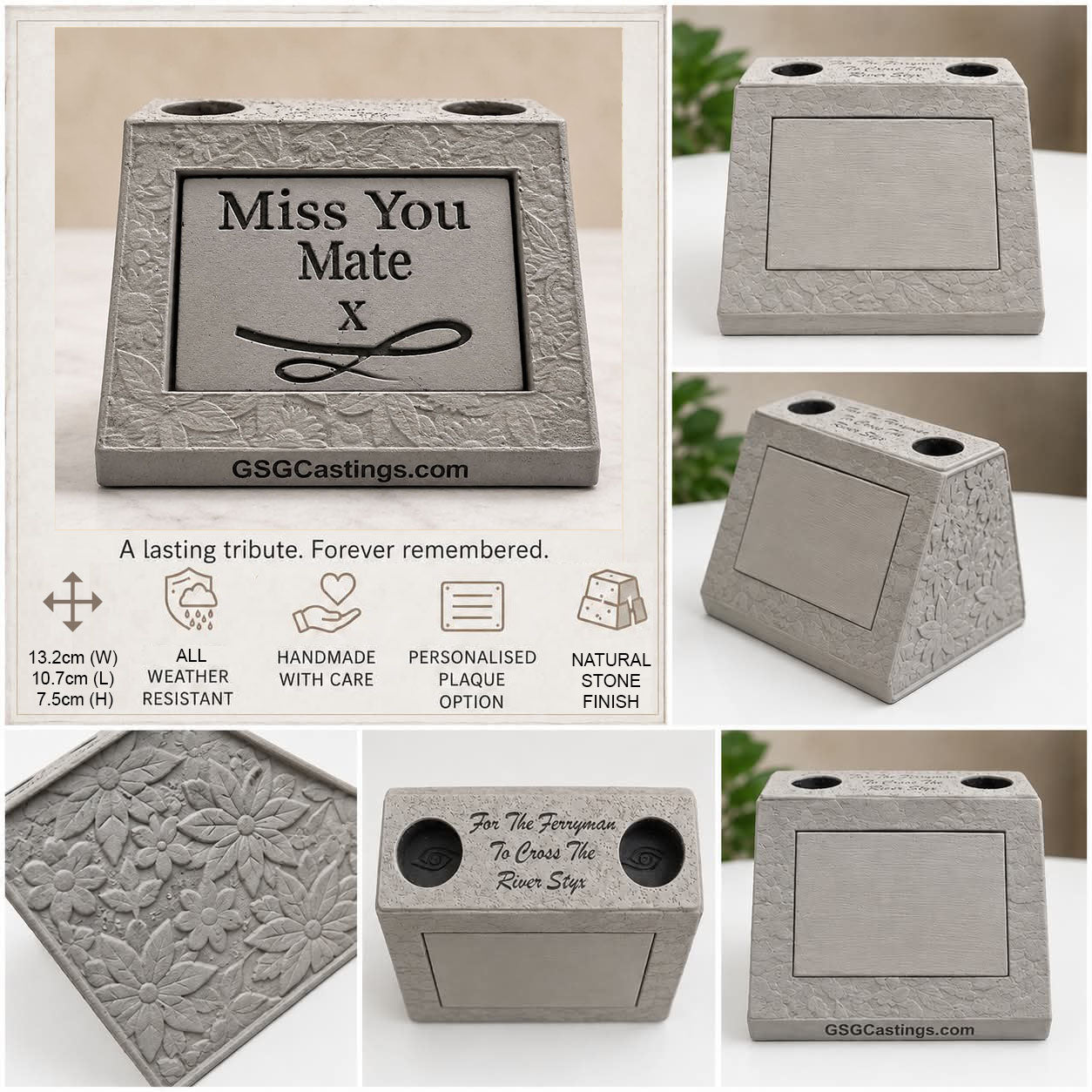 Miss You Mate. Beautiful Stone Home & Garden Ornament. Personalised Detailed Memorial Concrete Statue.