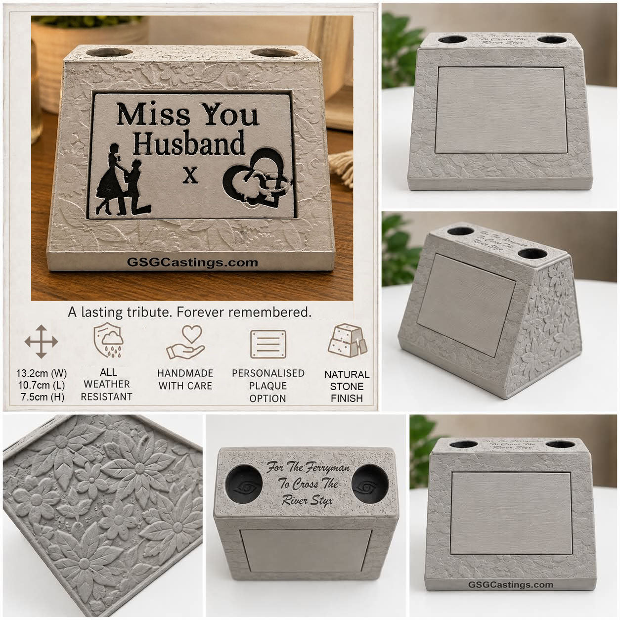 Miss You Husband. Beautiful Stone Home & Garden Ornament. Personalised Detailed Memorial Concrete Statue.