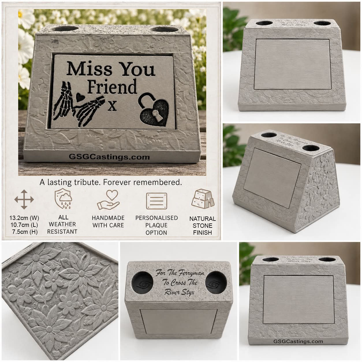 Miss You Friend. Beautiful Stone Home & Garden Ornament. Personalised Detailed Memorial Concrete Statue.