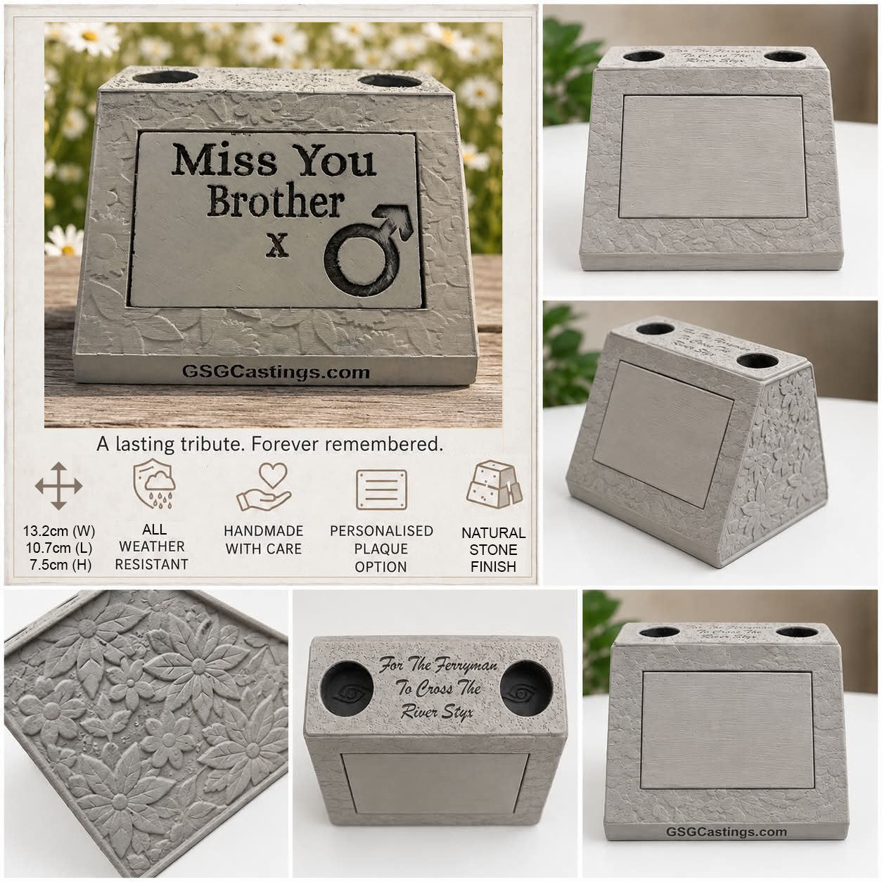 Miss You Brother. Beautiful Stone Home & Garden Ornament. Personalised Detailed Memorial Concrete Statue.