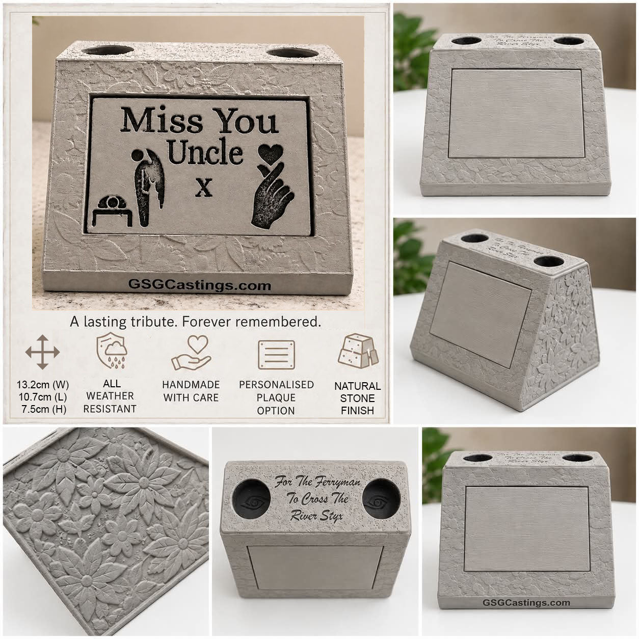 Miss You Uncle. Beautiful Stone Home & Garden Ornament. Personalised Detailed Memorial Concrete Statue.